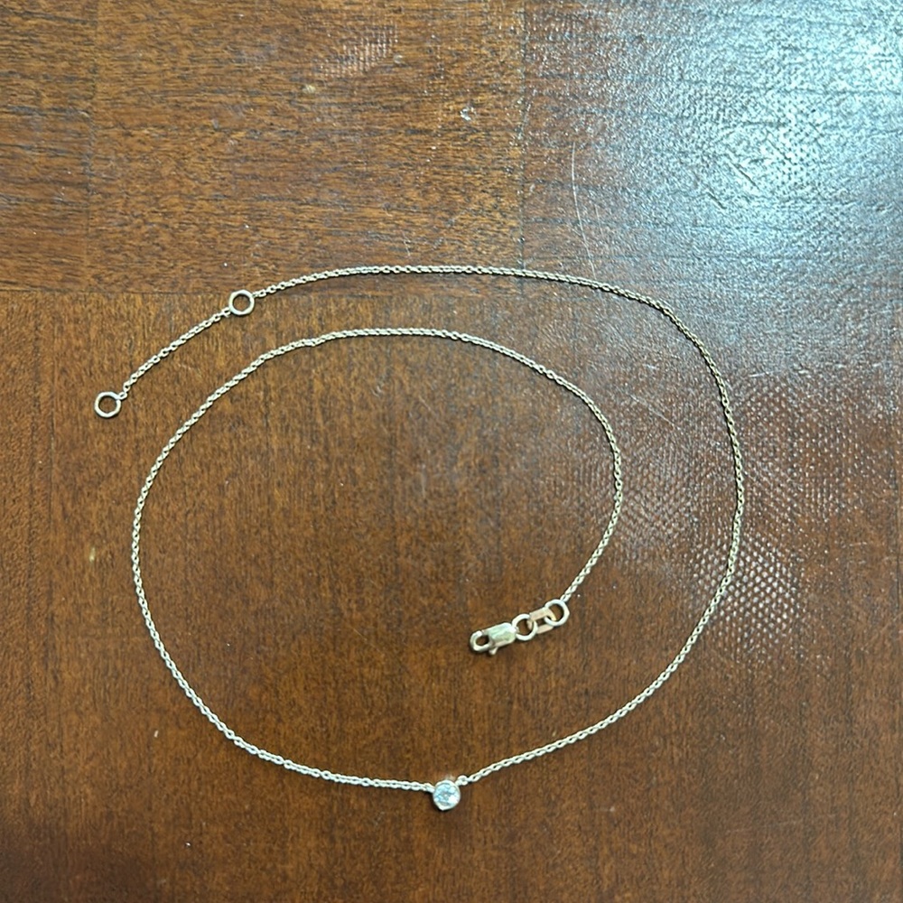 14K Gold Bezel Set Diamond Solitaire Necklace - Picture 4 of 12